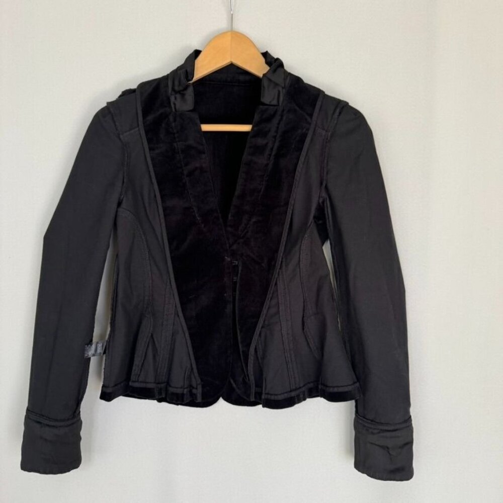 Y2K WHBM Black Stretch Velvet High Collar Silver Button Military Blazer Size 4 - Picture 12 of 17